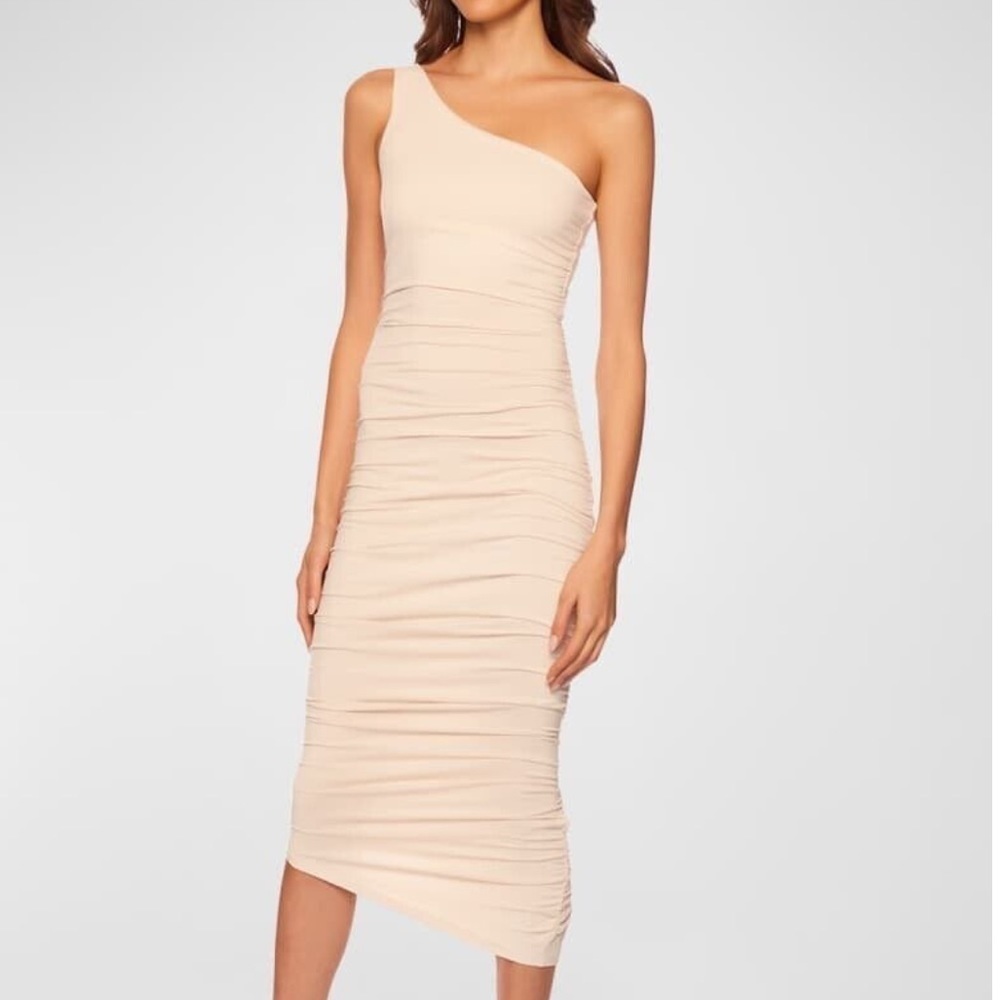Susana Monaco One-Arm Gathered Stretch Asymmetric Midi Dress Size XS NIB